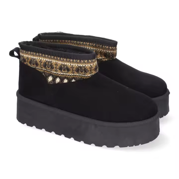 PuntoSalao Botines australianos plataforma forrados en pelo etnico para mujer color negro SL-729 - 1