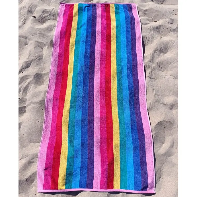 Toalla de Playa Grande Terciopelo 100% Algodón de 90x190 cm Rayas Colorful Dhestia Home - 1