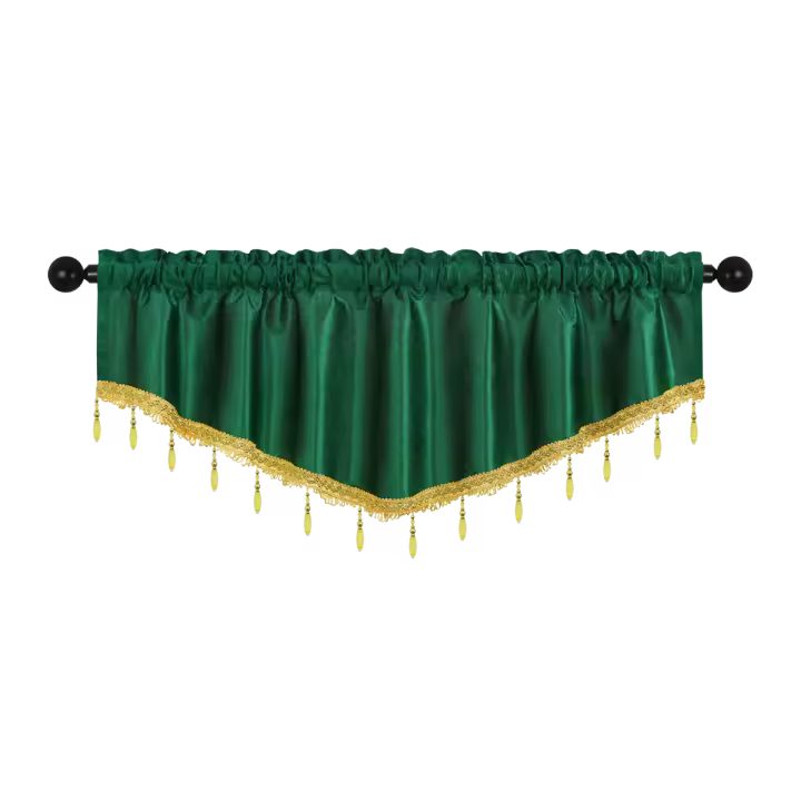 Valance De Cortina De Tela Italiana En Forma De V Con Bolas Moderno Y De Color Puro Para Decoración De Sala De Estar Ventanas Y Puertas - 1