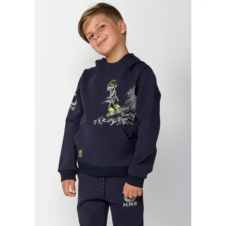 Koroshi Sudadera de manga larga y cuello con capucha y estampado delantero con bolsillo canguro para niño de color navy - 1