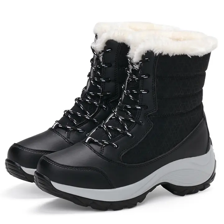 Botas De Nieve Para Mujer Con Plataforma Antideslizantes Botines De Invierno Con Pelo Cálido Hasta La Rodilla Impermeables Con Tacón Medio - 1