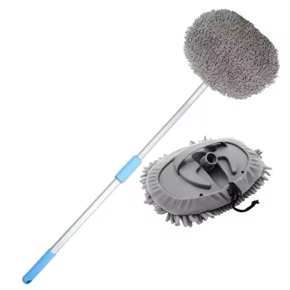 Cepillo de lavado de coche con mango largo, Mopa ,Fregona multiusos 2 en 1 microfibra chenilla, Guante de limpieza ,trapeador para coche ,polvo ,cristales ,con palo telescopico - 1