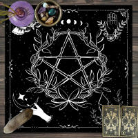 Mantel De Taro 1pc Con Pentágrafo Flor Y Plantas Para Mesa De Brujería Divination Juego De Tablero Decoración Matriz - details 6