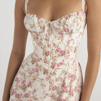 Vestido De Playa Para Mujer Con Estampado Floral Cuello Cuadrado Ajuste Frontal Y Abertura En Pierna Midi Polyester Sin Mangas Vestido De Noche - details 56