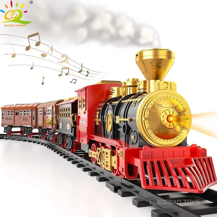 Juguete Eléctrico De Navidad HUIQIBAO Tren Clásico Retro Con Locomotora Y Carro De Carga Pista Larga Con Luz Y Sonido Fuma - 1