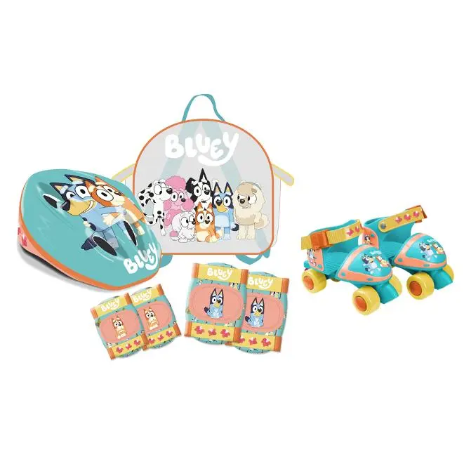 Mochila de Rollers, Casco y Protecciones, con diseños exclusivos de Bluey (4616) Incluye los rollers, el casco y protecciones para rodillas y codos. Set para principiantes. Calidad al mejor precio. De acuerdo a la normativa CE. +3 años - 1