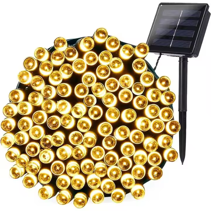 Guirnalda de luces solares para exteriores, 200 luces solares LED para exteriores, 8 modos de luz, decoración impermeable para patio, jardín, patio, Navidad, blanco cálido - Clase energética A+++ - 1