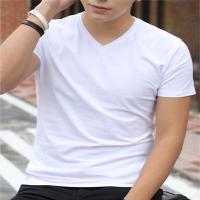 Camiseta De Verano Para Hombre Estilo Casual Cuello En V Manga Corta Algodón Puro Calidad Superior Blanca Ropa Sencilla - details 2