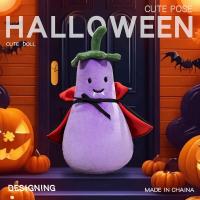 Muñeco De Peluche De Conejo Negro Con Calabaza Suave Para Halloween Truco O Trato Juguete De Oído De Osito Y Capa Peluche De Berenjena Para Adultos - details 2