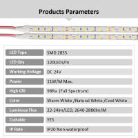 Tira De LED De Espectro Completo 24V 5M 10M 120Leds/m IP20 Luz Blanca Fría/cálida/natural Flexible Para Lectura Y Trabajo - details 1