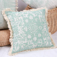 Funda De Cojín Decorativa Verde Con Estampado Geométrico Y Lazos Para Sofá Sala De Estar Dormitorio 100% Poliéster Lavable - details 5