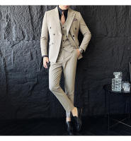 Traje Tres Piezas De Calidad Alta Con Rayas Y Color Sólido Estilo Coreano Traje Slim-fit Con Chaleco Y Pantalones Para Hombres - details 11