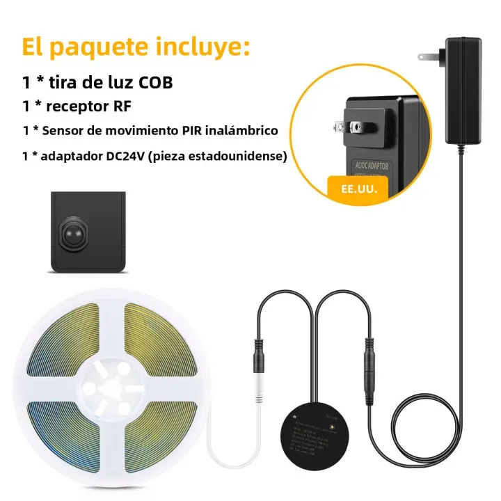 Tira De LED COB 24V Con Sensor De Movimiento PIR Y Receptor RF Portátil Para Iluminación De Escaleras Cocinas Armarios Decoración De Habitaciones 3M 5M 10M - 1