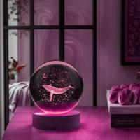 Lámpara De Noche De Vidrio Pulido Con Grabado Láser 3D De Luna Y Ballena Decoración Moderna Regalo De Navidad Para Sala - details 2
