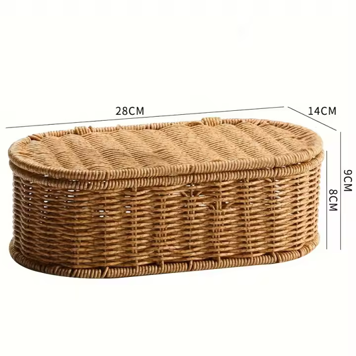Cesta De Almacenamiento Bohemia Imitación Rattan - Caja Tejida Para Cocina Organizador De Utensilios Protegido Contra Polvo Decoración Para El Hogar - 1