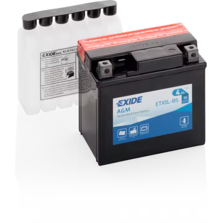 Batería Exide ETX5L-BS Moto 12V Agm. Tecnología AGM. 12V - 4Ah/70A (EN) (115x70x105mm) - 1