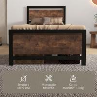 Marco de cama individual de madera y acero 97x 208x103cm, listones integrados, cabecero y piecero de estilo industrial, negro y marrón rústico - details 1