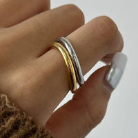 316l Acero inoxidable sin deslustre anillo de dos tonos declaración plata oro Color mezclado textura de Metal joyería de encanto de alta calidad - details 0