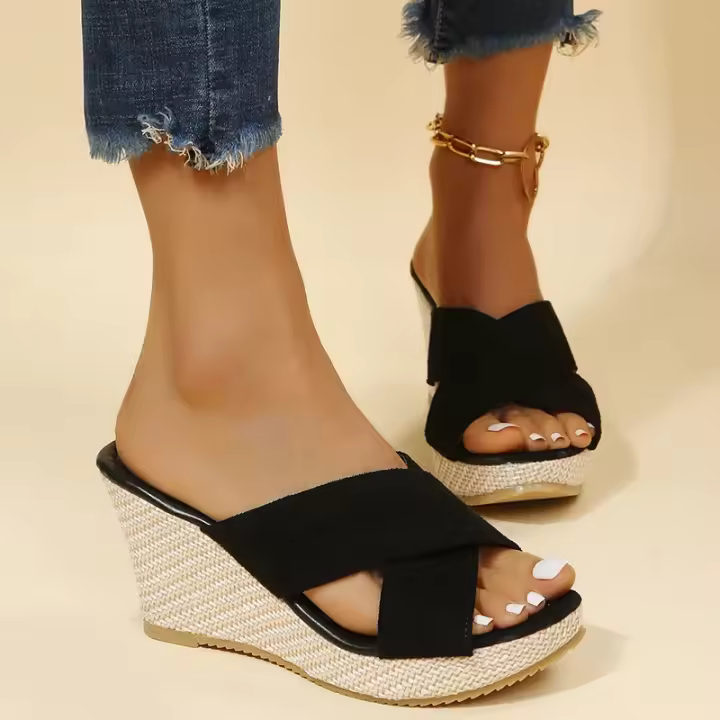 Zapatos De Mujer Moda Casual Con Bocón Transpirable Tacón Ergonómico Cómodo Elegante Sandalias De Verano Microfibra Pull on - 1