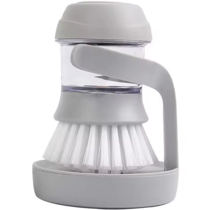 Cepillo para platos con dispensador de jabón, cepillo de cocina con soporte, cepillo con depósito de líquido lavavajillas, cepillo de limpieza para limpiar sartenes, fregadero de cocina, gris - 1