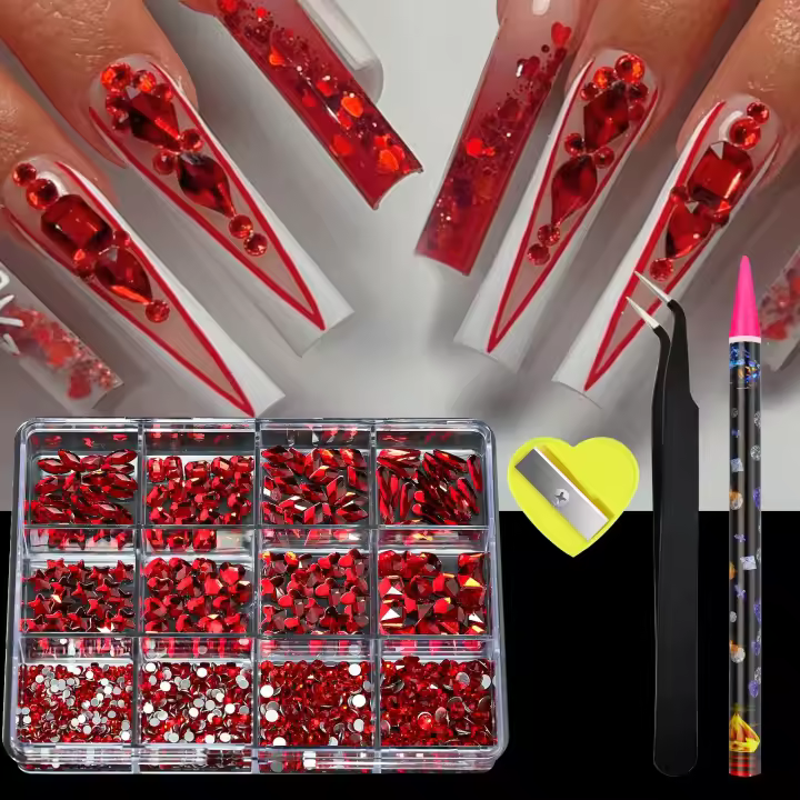 12 Cuadrículas De 3D Diamantes De Aleación Para Uñas Joyas De Cristal Corazón Accesorios De Manicura Gemas De Rhinestone Para Artesanía De Joyería - 1