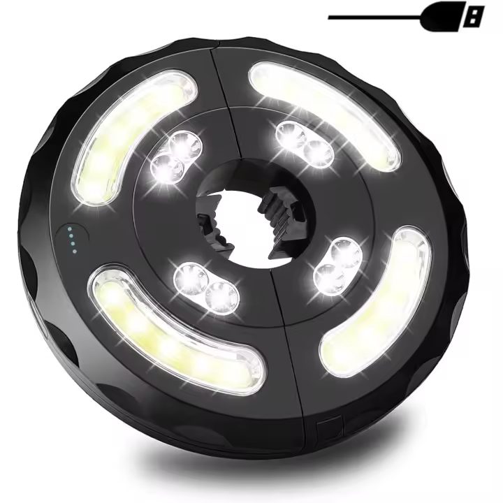 Luz para sombrilla de jardín, 28 luces LED para sombrilla de patio, 3 modos de interruptor, lámpara de sombrilla recargable por USB para sombrillas grandes, carpas de camping, patio - 1