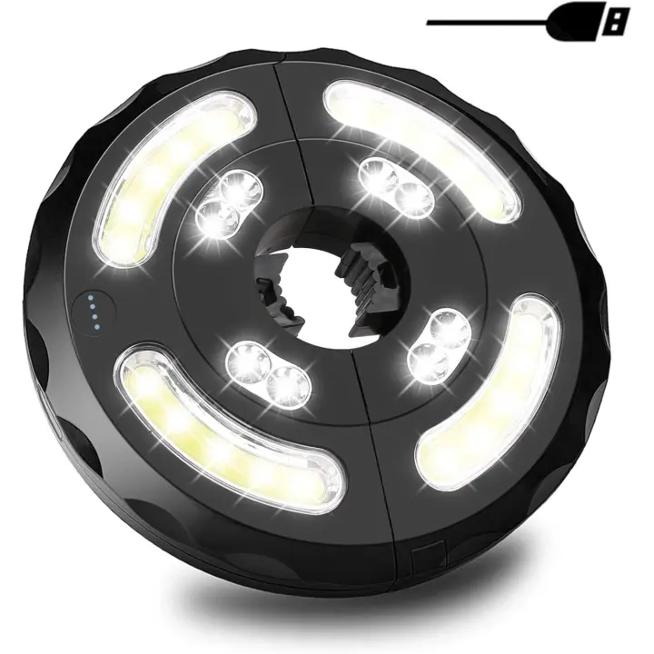 Luz para sombrilla de jardín, 28 luces LED para sombrilla de patio, 3 modos de interruptor, lámpara de sombrilla recargable por USB para sombrillas grandes, carpas de camping, patio - 1
