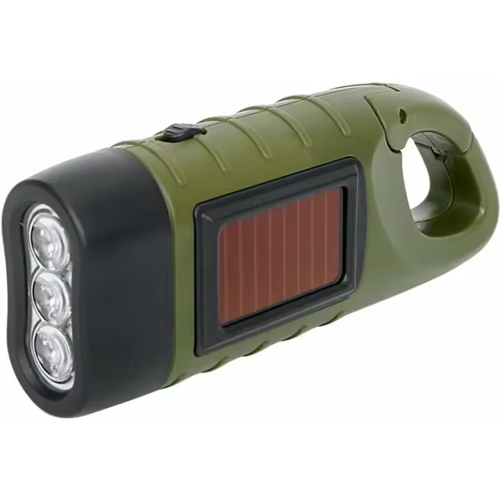 linterna LED portátil con energía solar con manivela de dínamo para acampar, montañismo y tienda de campaña - 1