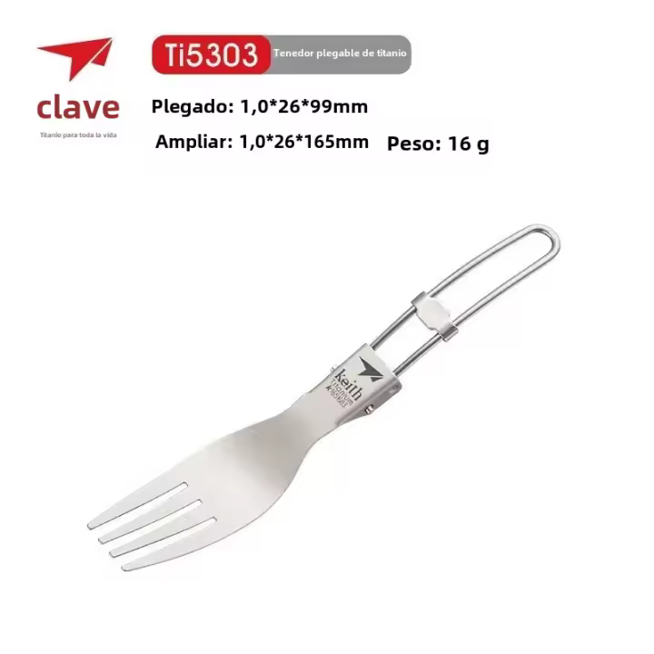 Kit De Comedor De Titanio KEITH Ti5303 Para Exteriores Plegable Ligero Y Saludable Para Picnics Y Senderismo Incluye Cuchillo Fork Y Cuchara - 1