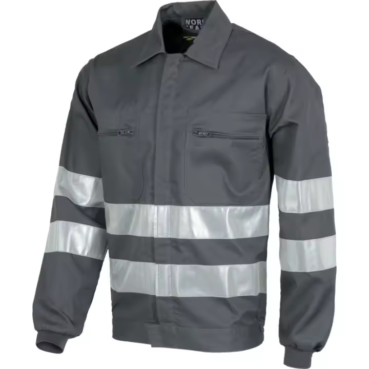 Cazadora/Chaqueta de Trabajo Gris con Bandas Reflectantes - 1