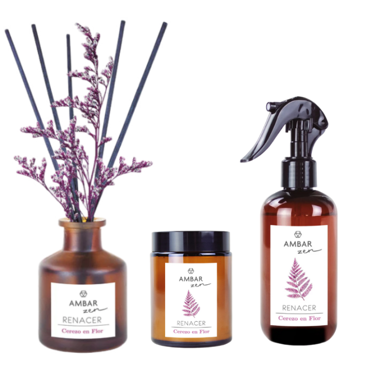 LILI HOME Ambientador ZEN ÁMBAR – Relajación y bienestar en tu hogar.  ✔️ Mikado (40 ml)✔️ Vela aromática (125 g)✔️ Sp
