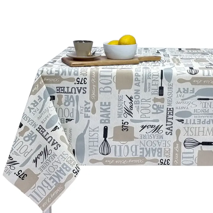Mantel de tela antimanchas, Rectangular, Fácil de limpiar, Lavable, Impermeable, Ideal para interior y exterior,Modernos, Cocina,Dibujo Hornada,Blanco。 - 1