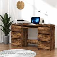 vidaXL Escritorio madera contrachapada roble marrón 140x50x77 cm en color Marrón roble/Gris sonoma/Blanco y más | estructura resistente ideal para salón dormitorio o estudio - details 5