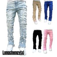 Jeans Stretch Para Hombre Pantalones Motociclista Vintage Estilo Cowboy Punk Sueltos Rectos Retro Baggy Casual Gótico XS - details 1