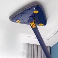Fregona triangular ajustable de 360 grados para limpieza de ventanas, mopa de microfibra con mango de 1,3 m, limpiaparabrisas de vidrio autoescurrido, Kit de limpieza de ventanas de pared. - details 0