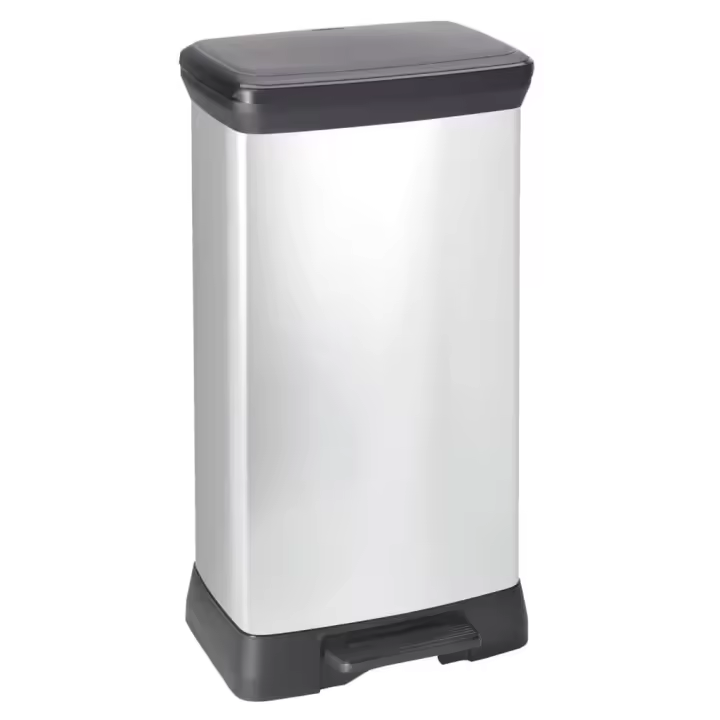 Curver Papelera de Pedal Plateado Cubo Basura Cocina Oficina Salón Garaje Capacidad 65 L, 50 L - 1