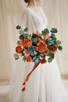 25pcs Flores Artificiales Verdes Turquesas Y Terracota Ombre Con Ramas Rosas PE Para DIY Arreglo De Boda Decoración Del Hogar - details 9