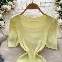 Vestido De Punto REALEFT Vintage De Verano Para Mujer Con Mangas Escaleras Estilo Casual Cuello Cuadrado Ajustado Hasta La Cintura - details 26