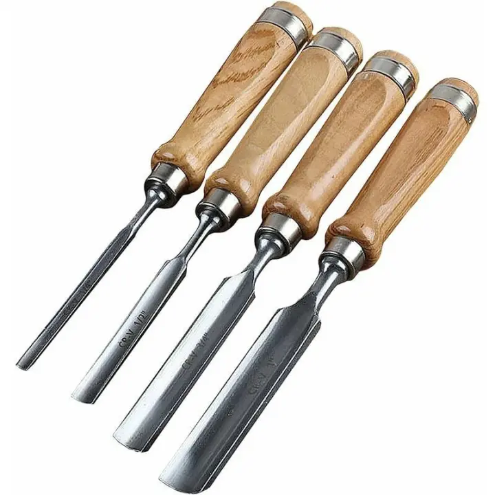Juego de cinceles de madera profesional, juegos de cinceles de madera de 4 piezas, juego de herramientas para tallar madera, escultura, cinceles para tallar a mano, gubias para escultura y bricolaje, acero al cromo Vanadi - 1