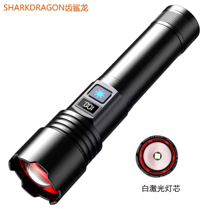 Linterna láser blanca de luz potente, recargable tipo C, con zoom para exteriores, pantalla digital, tira fluorescente, linterna LED - 1