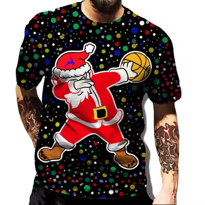 Camiseta 3D De Navidad Para Hombre Con Estampado De Santa Claus Y Ciervo Camiseta Casual Vintage Sin Mangas Para Primavera Y Verano - 1