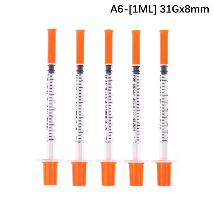 Siringa De Insulina Desechable Para Animales De Granja Y Mascotas 5Pcs Con Agujas Cabeza De Naranja Estéril Tamaño 0.3/0.5/1ML - 1