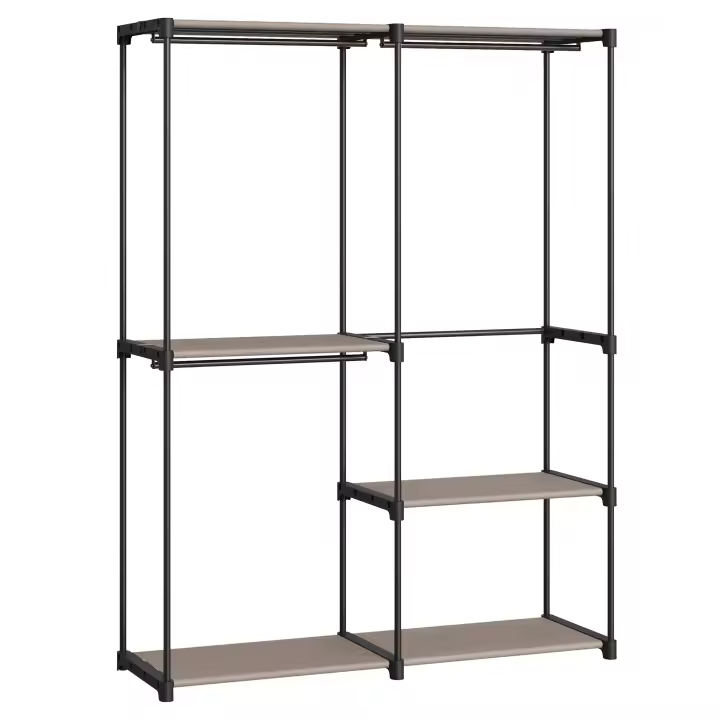 SONGMICS Armario de Ropa, Perchero, Burro Ropa, 138 x 43 x 182 cm, 3 Secciones para Colgar, con Compartimentos, Gran Capacidad, para Dormitorio, Salón, Lavandería, Negro Tinta/Topo - 1