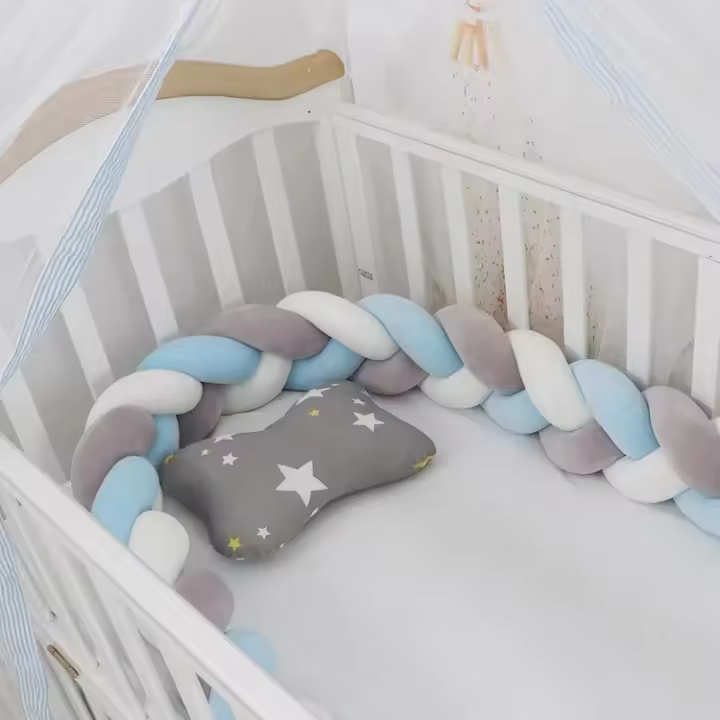 Protector De Cuna Para Bebé Con Nudo Y Trencita Almohadilla De Cojín Anticolisión Decoración De Habitación Infantil 1M/2M/3M/4M Tamaño Plush Material Algodón - 1