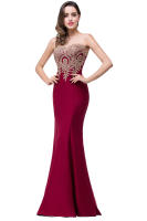 Vestido De Noche Elegante De Sirena Para Mujer Azul Rojo Con Aplicaciones Doradas Lace Sweetheart Illusion Vestido De Boda Fiesta Prom Robe De Soiree - details 13