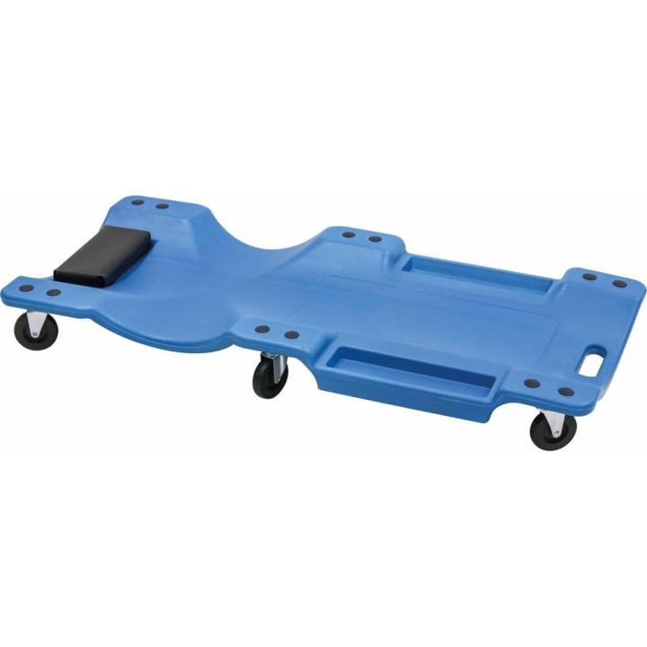 Mechanic's workbench with padded headrest, 6 swivel wheels and tool tray.