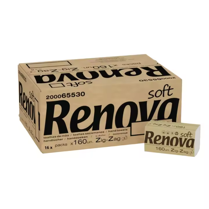 Renova - Toallas Secamanos Zig-Zag | 16 Paquetes de 160 Unidades | 2.560 unidades | Papel Blanco 2 Capas - 1