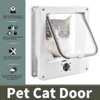 4 Posiciones Gato Flap Cat Flap con Túnel Recorte Cubierta Perro Gato Flap Puerta con Cerradura Pequeño Animal Gato Flaps Cat Mate Bloqueable Fácil de Instalar Blanco (M) - details 1