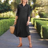 Vestido De Denim Vintage De Verano 2024 Para Mujer Estilo Callejero Elegante Con Bolsillos Y Cuello Volteado De Medio Tamaño - details 4