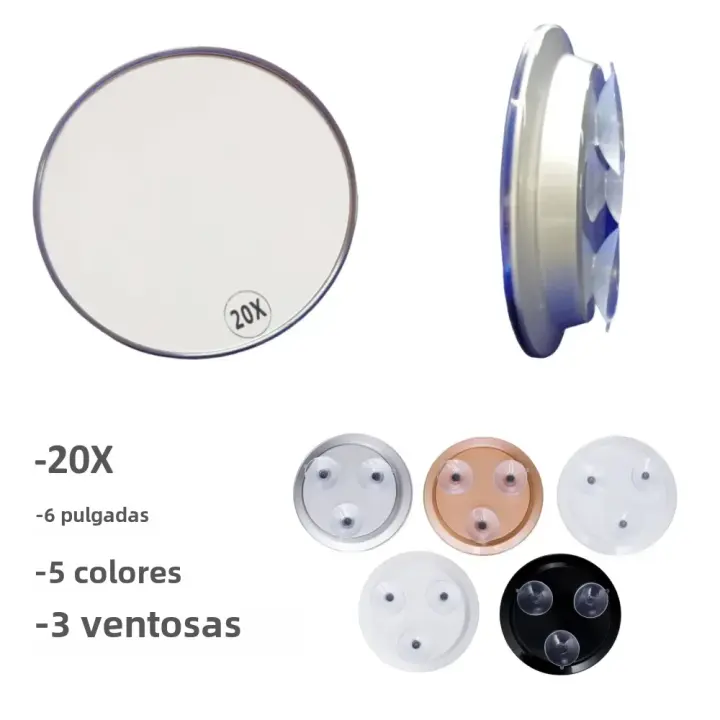 Espejo De Maquillaje Con 3 Ventosas Redondas Y Aumento De 20x Espejo De Aseo Para El Baño Compacto Para El Dormitorio - 1